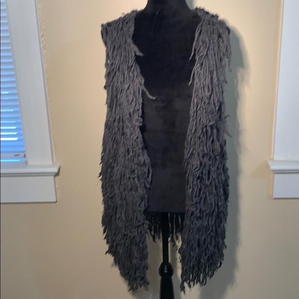 J.O.A. shaggy eyelash knit gray sweater vest cardigan-rockstar girlfriend